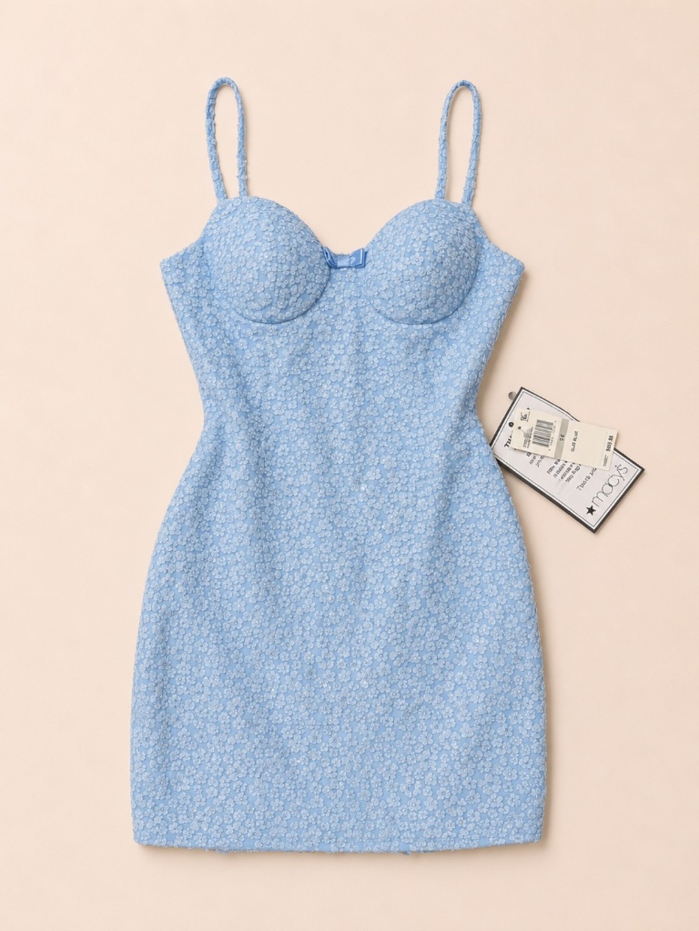 B. Darlin Blue Floral Sequin Bustier Mini Dress – XS 1/2 – NWT
